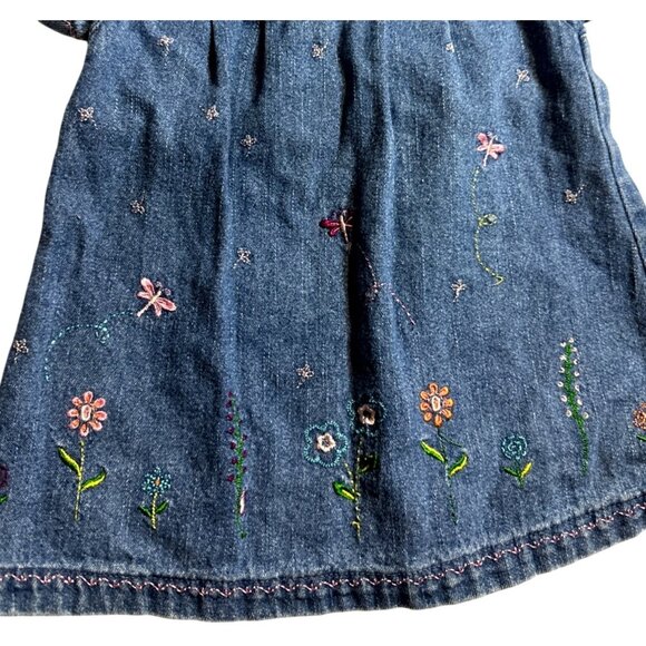 Adorable Blue Denim Baby Dress 12 Mo Dragonfly Flowers Back Buttons Cotton - Picture 7 of 7